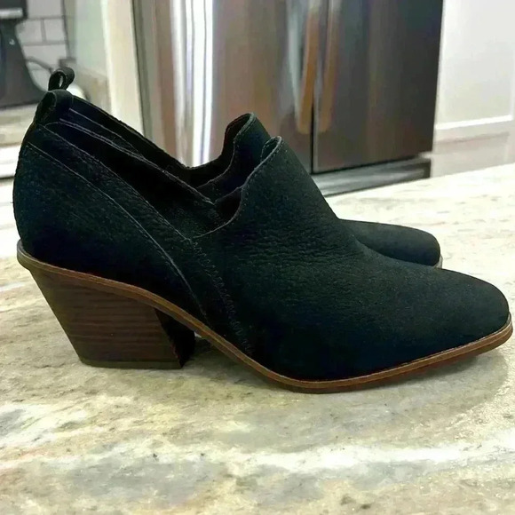 Lucky Brand Womens Vennia Ankle Boots Black Nubuck Leather Block Heel Size 8.5M - Picture 1 of 8